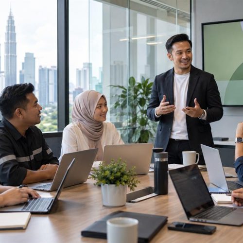 Malaysian employees taking part in an AI and digital workforce upskilling workshop