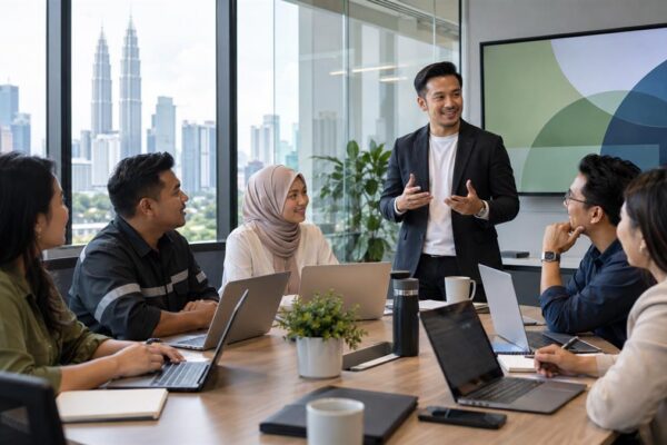 Malaysian employees taking part in an AI and digital workforce upskilling workshop