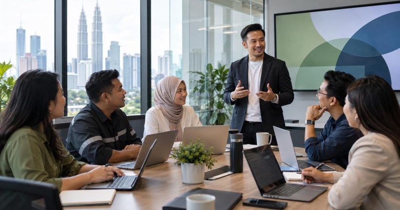 Malaysian employees taking part in an AI and digital workforce upskilling workshop
