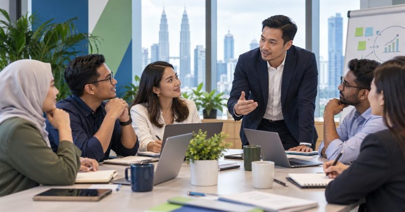 Malaysian managers attending leadership training in a corporate workshop