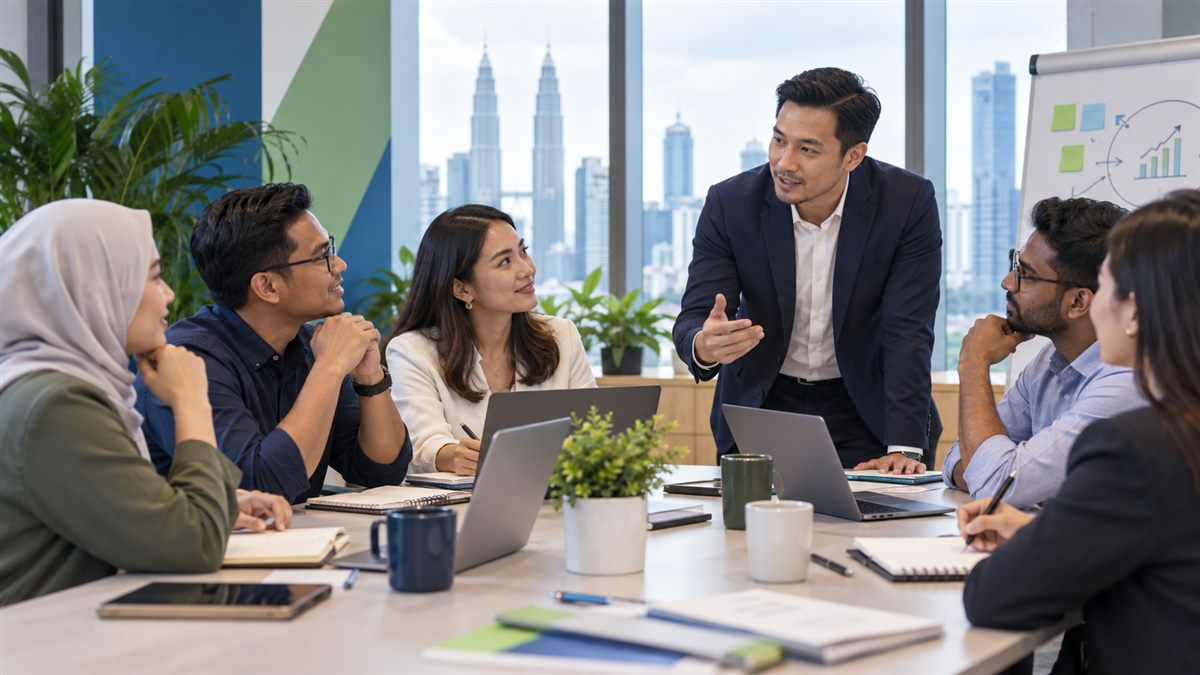 Malaysian managers attending leadership training in a corporate workshop