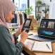 Malaysian business owner creating a TikTok marketing video with a smartphone, video editor and AI tools