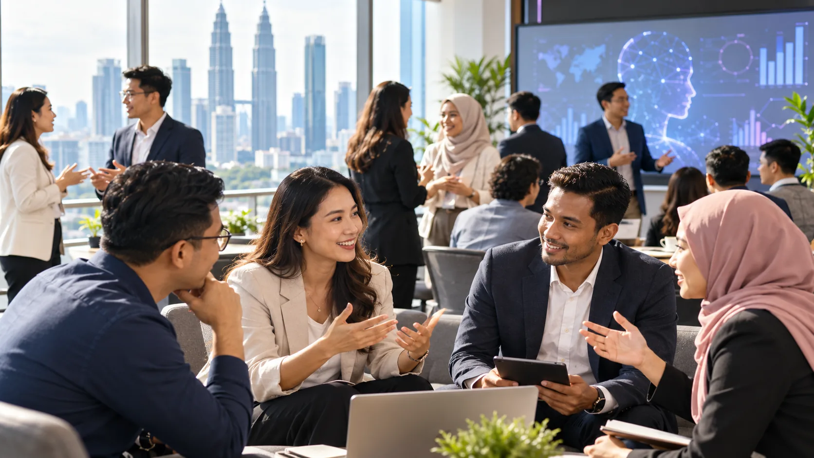 Malaysian business professionals networking during an AI business growth workshop